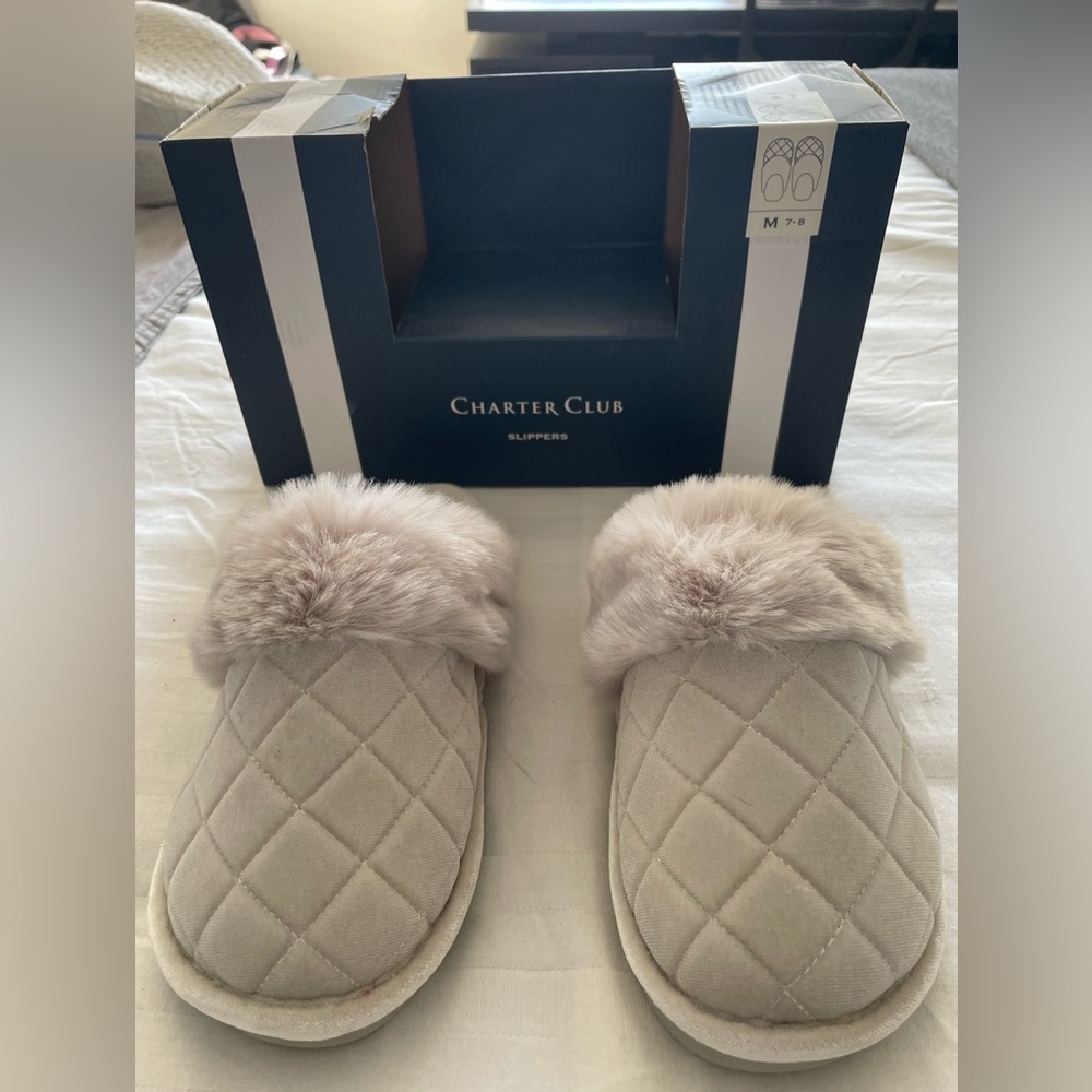 Charter Club Women's Quilted Slippers - Gray